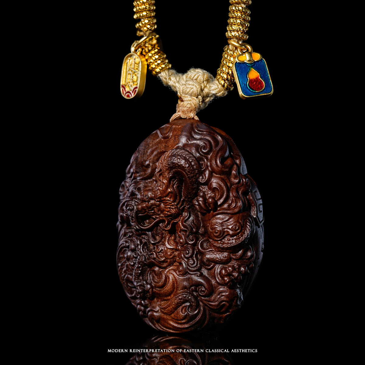 Three-Dimensional Carved Wooden Dragon Pendant