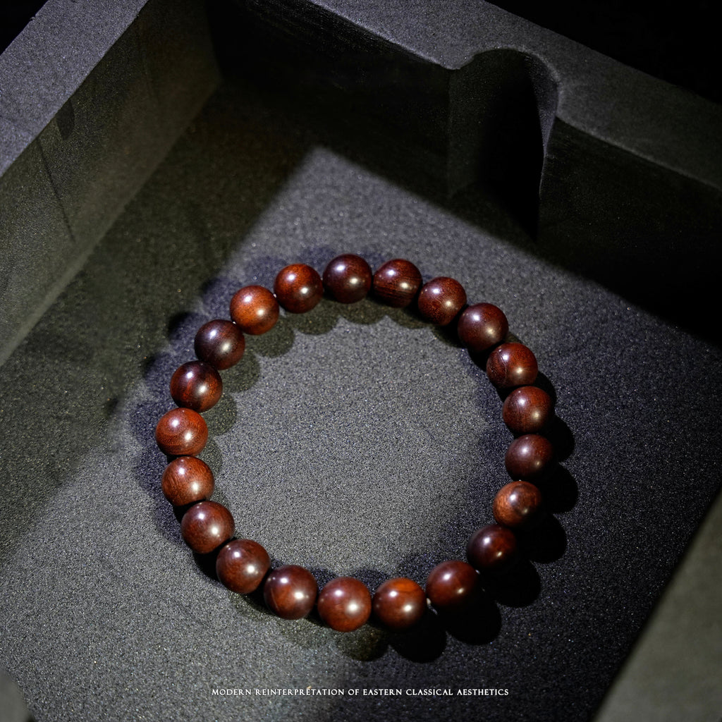 Hand-Carved Thunderstruck Wood Round Bead Bracelet