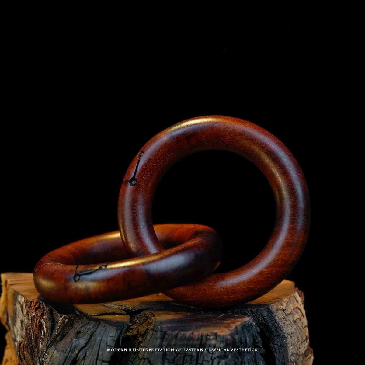 Large Thunderstruck Wood Carved Qiankun Ring